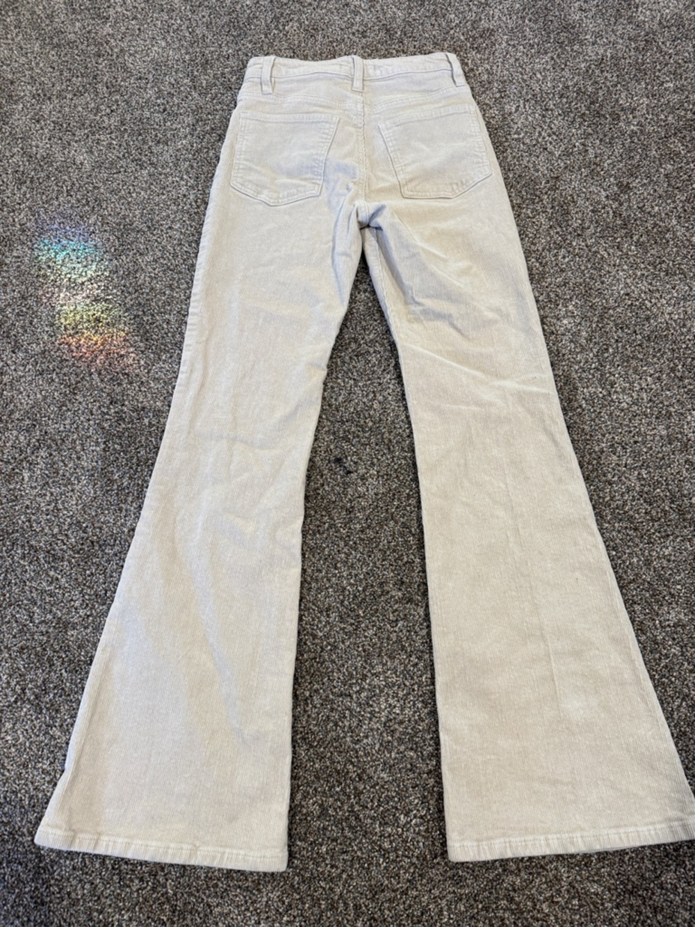 Forever 21 Cream Corduroy High-Rise Pants Flare Leg Embroidered Flowers Size S - Picture 2 of 11